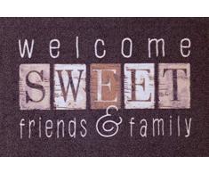 oKu-Tex Fußmatte | Schmutzfangmatte | Deco-Style Entrance | Welcome Friends & Family | bunt Aufdruck | für innen | Eingangsbereich / Haustür / Treppenhaus | rutschfest | 40x60 cm
