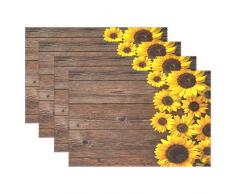 Jereee Platzdeckchen mit Meeresschildkröte, 1 Stück, hitzebeständig, waschbar, schmutzabweisend, rutschfest, Polyester, für Küche und Esszimmer Set of 4 Sonnenblumen Holz