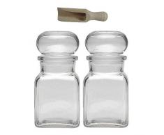 Viva Haushaltswaren - 2 x Gewürzglas 150 ml mit Glasstopfen, quadratische Stopfengläser als Glasdose, Bonbonglas, Teedose, Sammelglas etc. verwendbar (inkl. einer Schaufel)