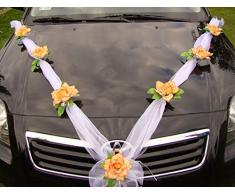 Autoschmuck Organza M Auto Schmuck Braut Paar Rose Deko Dekoration Hochzeit Car Auto Wedding Deko (Orange/WeiÃ)