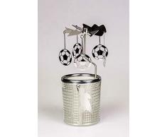 Kerzenfarm Hahn Glaskarussell Teelichthalter Windlicht 84386 Motiv Fussball Größe 16 x 6 x 6 cm Glaskarussel, Glas, Silber, 6 cm
