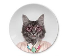 MUSTARD - Wild Dining Cat Dinner Plate I Keramik Teller I 100% Keramik I Runder Essteller I besonders I lustiger Speiseteller I Teller mit Tierprint I Geschenkidee für Studenten - Coole Katze