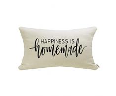 Meekio Landhaus-Kissenbezüge, 30,5 x 50,8 cm, Landhaus-Stil, rustikales Dekor, Lendenkissenbezüge mit Spruch, Einweihungsgeschenke, Familienzimmer-Dekoration Glück ist hausgemacht