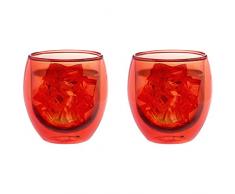 Levivo doppelwandiges Jumbo Thermoglas 400 ml, ideal als Kaffeeglas oder Teeglas, mundgeblasene Thermo-Gläser, hitzebeständig, handgefertigt, kratzfest und spülmaschinengeeignet, 2er-Set, rot