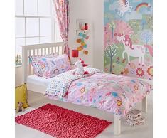 Unicorn Girls Single Quilt Duvet Cover and Pillowcase Bedding Bed Set Flowers Rainbows - Pink by Unicorn