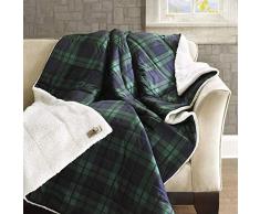 Woolrich Brewster Luxury Softspun Down Alternative Filled Throw Navy Green 50x70 Plaid Premium Soft Cozy Cozy Spun for Bed, Couch or Sofa