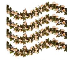 Pauwer Künstliche Rosenranken, Seide, zum Aufhängen, künstliche Rosen, Blumen, Pflanzen für Zuhause, Garten, Büro, Hotel, Hochzeit, Party, Dekoration, 6 Stück, champagnerfarben, 6PCS (44.3FT)