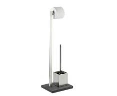 Wenko Stand WC-Garnitur Slate-Rock, Ständer für Toilettenpapier, Toilettenbürste, WC-Papierhalter in Schiefer-Optik, stehender Rollenhalter inkl.Bürste, rostfreier Edelstahl, 23x73,5x19,5cm, anthrazit