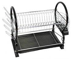 Buckingham Abtropfgestell, 56 cm, verchromt, Metall, Deluxe, 2 Etagen, für Becher und Gläser, Geschirr, Besteck, Küchenutensilien, mit abnehmbarem Tablett schwarz