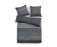 TOM TAILOR 0069916 Satin Bettwäsche Garnitur mit Kopfkissenbezug (Baumwolle) 1x 200x200 cm + 2X 80x80 cm, Stein
