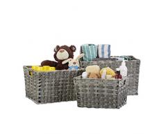Relaxdays Aufbewahrungskörbe Set groß, 3-teilig, geflochtene Boxen, Aufbewahrungsboxen für Regale, Flechtkorb, grau