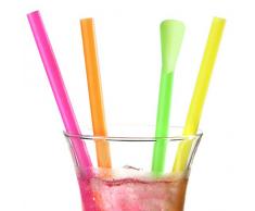 IMS Party 300138 Trinkhalm Löffel, 6X 205 mm, 100 Stück/Tüte, gemischte Neonfarben