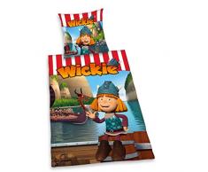 Herding WICKIE 3D Bettwäsche-Set, Wendemotiv, Bettbezug 135 x 200 cm, Kopfkissenbezug 80 x 80 cm, Baumwolle/Renforcé