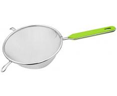 Fackelmann Sieb Ø 17 cm, Küchensieb aus Edelstahl, feinmaschiger Seiher mit Griffeinlage aus Kunststoff (Farbe: Grün/Silber), Menge: 1 Stück