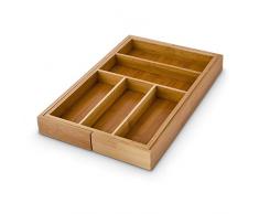 Relaxdays Besteckkasten verstellbar H x B x T: ca. 5 x 48 x 46 cm Schubladeneinsatz aus Bambus mit 5 bis 7 Fächern als Besteckeinsatz und Küchenorganizer große Besteckeinlage für die Schublade, natur