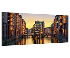 ge-Bildet Leinwandbild zum Angebotspreis Stadtbilder Panorama Wasserschloss in der Speicherstadt - Hamburg - 100x40 cm einteilig -11 D