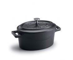 Pentole Agnelli Slowcook Kasserolle oval mit 2 Griffen, aus Gusseisen 0.4 litri Mattschwarz