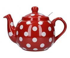 London Pottery Farmhouse Teekanne mit Teesieb gepunktet, keramik, Rot/Weiß gepunktet, 1.2 Litre