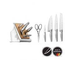WMF Chefs Edition Messerblock mit Messerset, 6-teilig, Spezialklingenstahl, 4 Messer geschmiedet, Schere, Block-Bambus, Kunststoff, Edelstahl, Performance Cut
