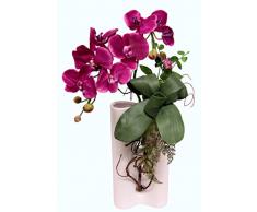 Flair Flower Orchidee in Keramik-Vase, Stoff, rosa dunkel, 51 x 26 x 15 cm