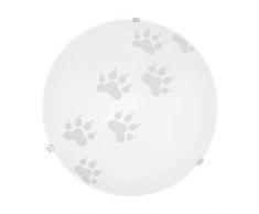 EGLO Deckenlampe Mars, 1 flammige Wandleuchte, Deckenleuchte aus Stahl, Farbe: Weiß, Glas: Weiß satiniert Motiv Pfote, Fassung: E27