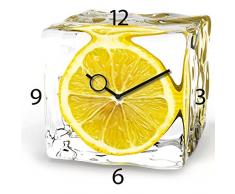 Wanduhr aus Glas für die Küche, Iced Lemon, Zitrone im Eiswürfel, gelb, 30x30 cm von Eurographics
