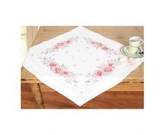 Vervaco Tischdecke rosa Rosen bedruckte Decke mit Webrand, Baumwolle, Mehrfarbig, 80.0 x 80.0 x 0.30000000000000004 cm, 1 Einheiten