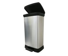 CURVER 50 l Metall Effekt Kunststoff Treteimer Touch Deco Abfalleimer Soft Close, Plastik, Silber, 39 x 29 x 72 cm