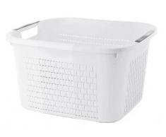 Sundis Country Wäschekorb 22l in Rattan-Optik, Kunststoff (PP), weiss, 22 Liter (43,5 x 33,5 x 22,2 cm)