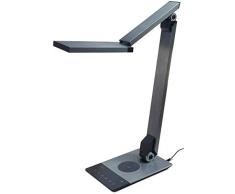 FeinTech LED Schreibtisch-Leuchte mit Ladefunktion (drahtlos + USB), 10 W, Silbergrau
