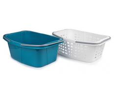 Beldray LA030450TQ Wäschekörbe aus Kunststoff mit Griffen, 2er-Set, Plastik, Weiß/türkis