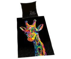 Herding BUREAU ARTISTIQUE Bettwäsche-Set Giraffe, Wendemotiv, Bettbezug 135 x 200 cm, Kopfkissenbezug 80 x 80 cm, Baumwolle/Satin