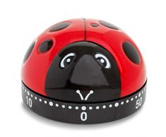 ADE Mechanischer Küchentimer TD 1602. Klassischer Kurzzeitmesser in Marienkäfer-Form aus hochwertigem ABS-Kunststoff zum Aufziehen. Akustisches Signal nach Zeitablauf. Zuverlässige Eieruhr. Rundskala