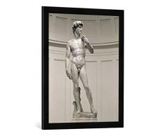 Gerahmtes Bild von Unbekannt David by Michelangelo Buonarroti (1475-1564), 1501-04, Kunstdruck im hochwertigen handgefertigten Bilder-Rahmen, 50x70 cm, Schwarz matt