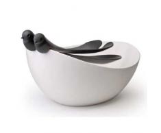Unbekannt Qualy QL10098W-B SalatschÃ¼ssel inklusive Salatbesteck Sparrow Salad Bowl Kunststoff 15 x 24 x 32 cm,weiÃ/schwarz