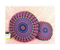 QCWN Mandala Kissenbezug – Hippie Mandala Boden Kissenbezug, Kissenbezug, Pouf Überzug rund Bohemian Yoga Decor Boden Kissen Fall, Polyester, 2, 38,1 cm