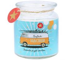 Die Geschenkewelt Happy Life 46456 Glas Bus, mit Geschenk-Anhänger Kerze, Höhe 9 cm