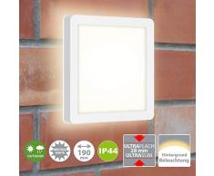 Briloner Leuchten LED Außenleuchte, Außenwandlampe inkl. Backlight-Effekt, Außendeckenlampe, Badlampe 8 Watt, 1.200 Lumen, 4.000 Kelvin, Weiß, Quadratisch, 190x190x28mm (LxBxH)