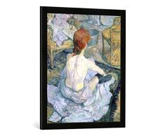 Gerahmtes Bild von Henri de Toulouse-Lautrec Woman at her Toilet, 1896, Kunstdruck im hochwertigen handgefertigten Bilder-Rahmen, 50x70 cm, Schwarz matt