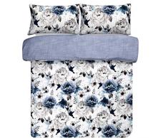 Sleepdown Wende-Bettbezug mit Blumenmuster, Baumwolle Polyester, blau, Einzelbett