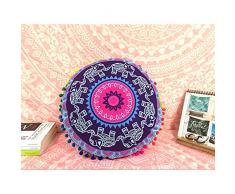 QCWN Mandala Kissenbezug – Hippie Mandala Boden Kissenbezug, Kissenbezug, Pouf Überzug rund Bohemian Yoga Decor Boden Kissen Fall, Polyester, 11, 38,1 cm