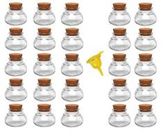 Viva Haushaltswaren - 25 x Mini Gewürzglas 40 ml, runde Glasdose mit Korkverschluss als Gewürzdose & Vorratsdose für Gewürze, Salz etc. verwendbar (inkl. Trichter gelb)