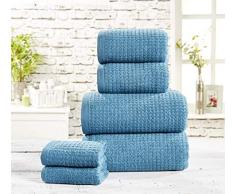 Belle Maison Handtuch-Set, Waffelpiqué, 450 g/m², Baumwolle, Lagunenblau, 6 Stück