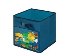 iDesign Stoffbox, mittelgroße Aufbewahrungsbox aus Baumwoll-Polyester-Mischung für Schrank, Schlaf- und Kinderzimmer, faltbare Ordnungsbox mit 2 Griffen und Sichtfenster, blau