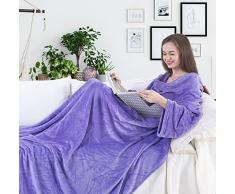 DecoKing Kuscheldecke mit Ärmeln 150x180 cm lila Microfaser TV Decke weich Tagesdecke Lazy