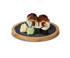 Relaxdays Schneidebrett rund, Bambus, Schiefer, klein, Servierplatte, rustikal, HxBxT: 1,3 x 19,3 x 19,3 cm, natur