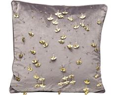 Kare Design Kissen Ginkgo Grau 45x45cm, quadratisches Kissen mit goldenen Ginkgo Blättern, glamouröses Dekokissen in Grau Gold, (H/B/T) 45x45x8cm