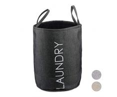 Relaxdays, Schwarz Wäschekorb, faltbar mit Henkel, 55 l Volumen, runder Wäschesammler, H x Ø: 55 x 50 cm, Standard