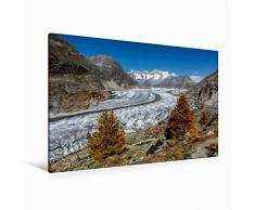 Calvendo Premium Textil-Leinwand 120 cm x 80 cm Quer Herbst am Aletschgletscher in der Schweiz | Wandbild, Bild auf Keilrahmen, Fertigbild auf Echter Leinwand. im Wallis in der Schweiz Natur Natur
