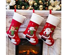 WEWILL rote traditionelle Weihnachtsstrümpfe Satz von 3 Santa Rentier Schneemann, Ho Ho Ho (Stil 2)